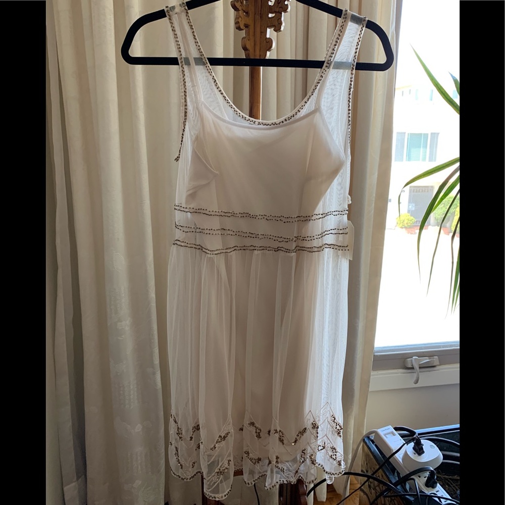 NWT forever 21 white beaded sheath dress